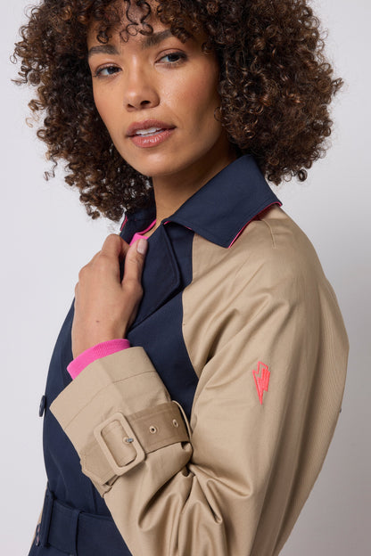 Navy and Stone Colourblock Trench Coat