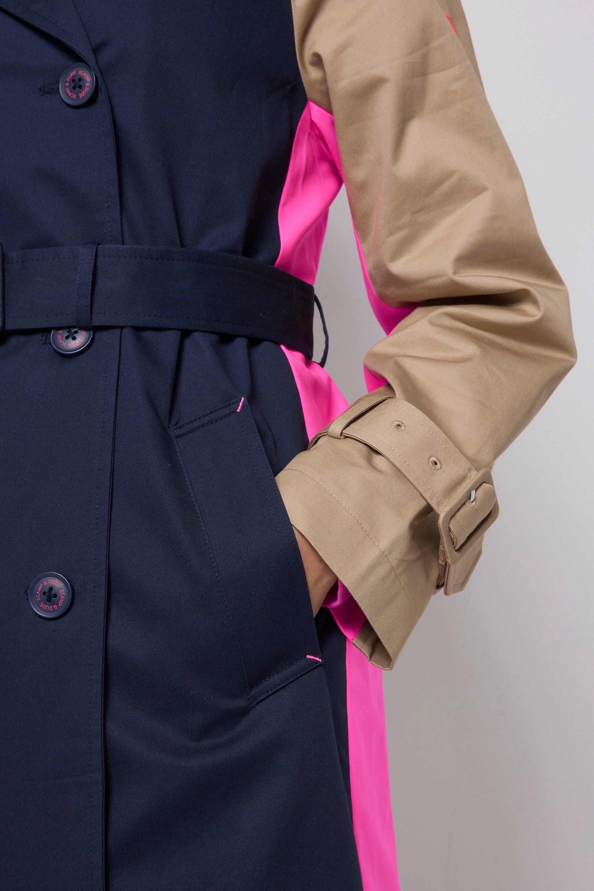 Navy and Stone Colourblock Trench Coat
