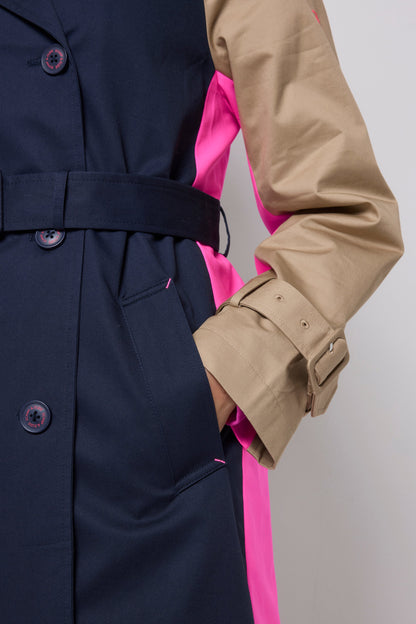 Navy and Stone Colourblock Trench Coat
