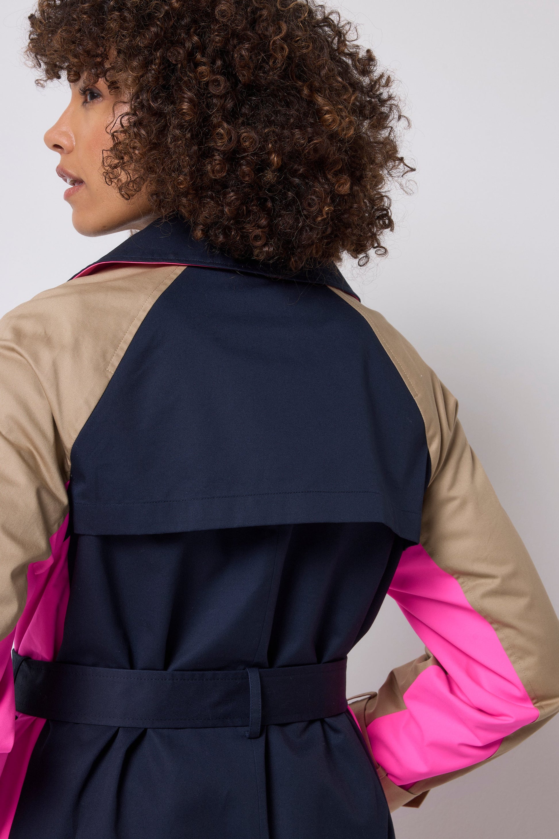 Navy and Stone Colourblock Trench Coat