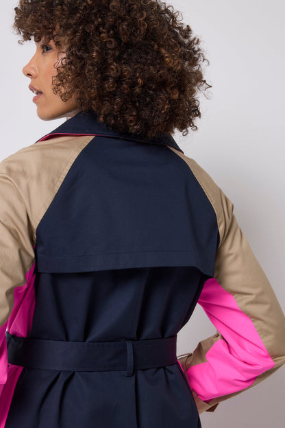 Navy and Stone Colourblock Trench Coat