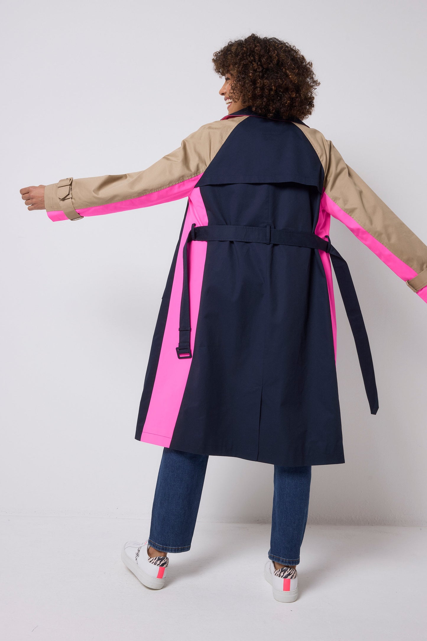 Navy and Stone Colourblock Trench Coat