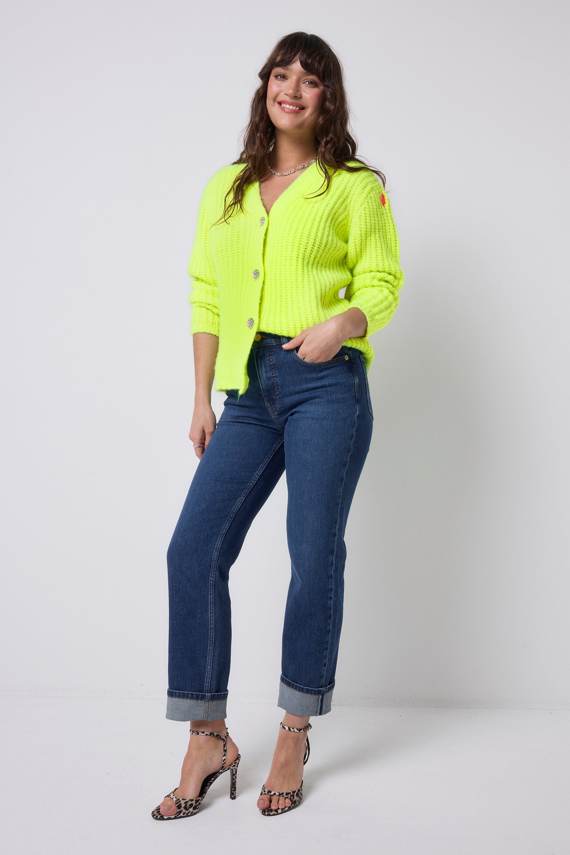 Neon Yellow Button Through Cardigan