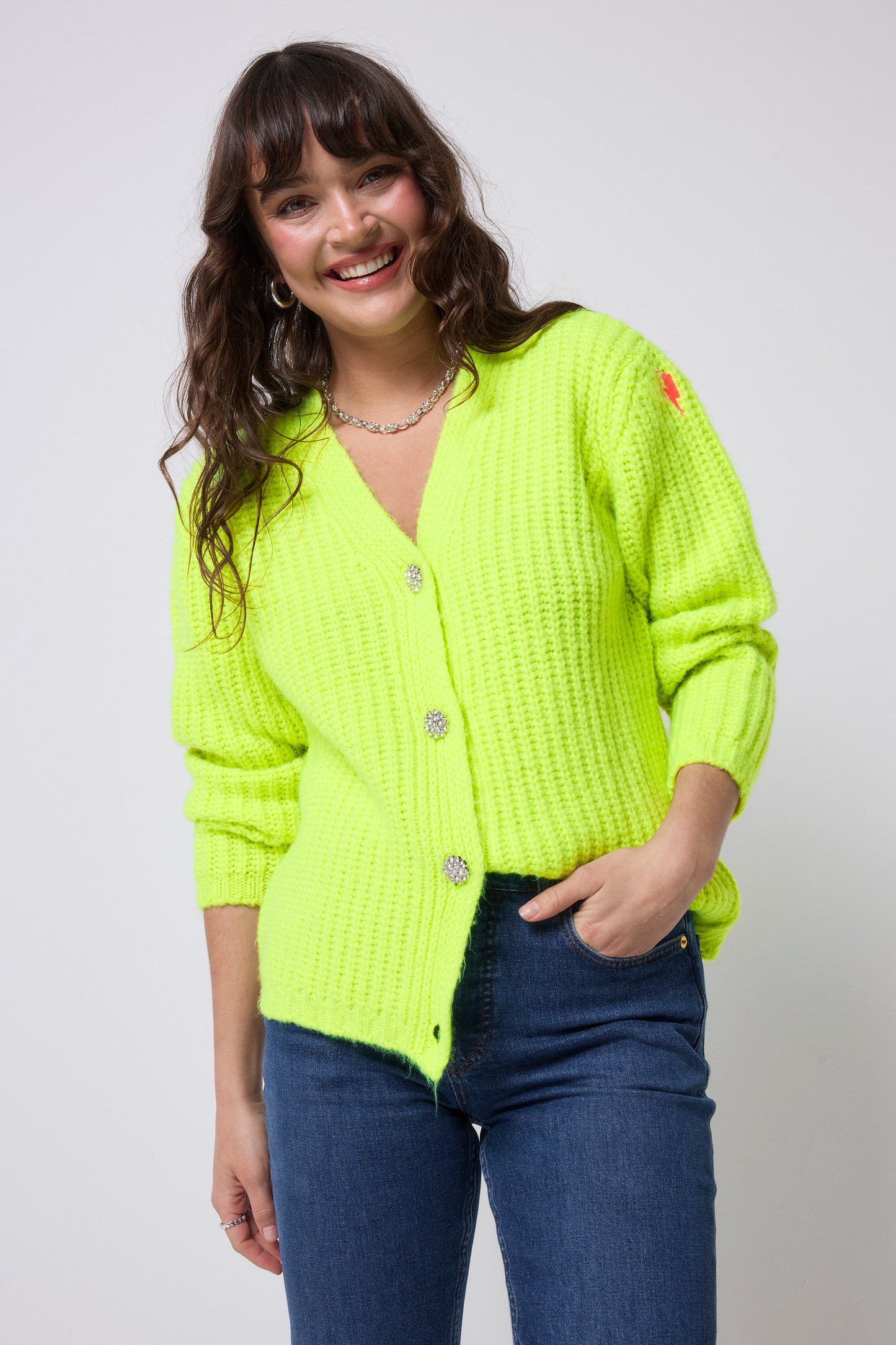 Neon Yellow Button Through Cardigan