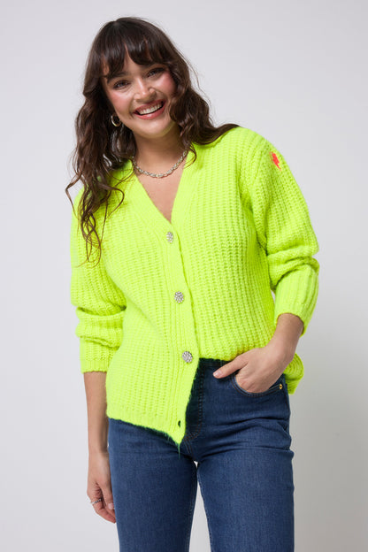 Neon Yellow Button Through Cardigan
