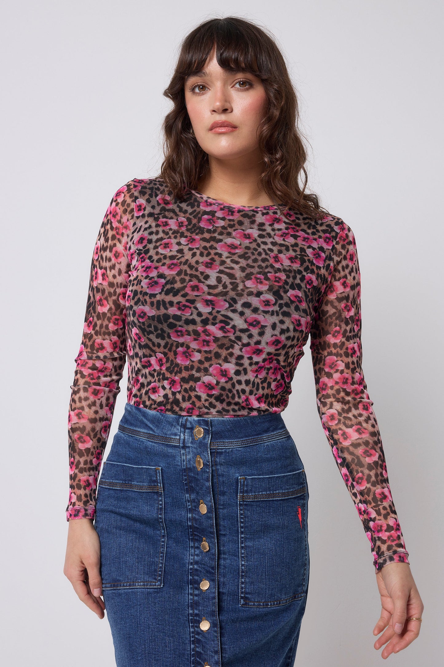 Neutral Paradise Cheetah Printed Mesh Top