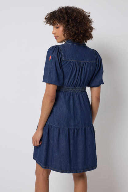 Authentic Indigo Zip Detail Tiered Short Denim Dress