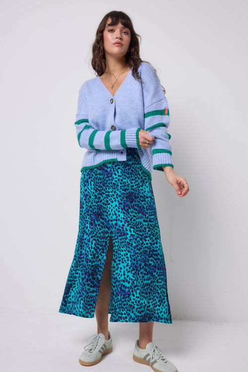 Turquoise with Blue Cheetah Split Front Skirt