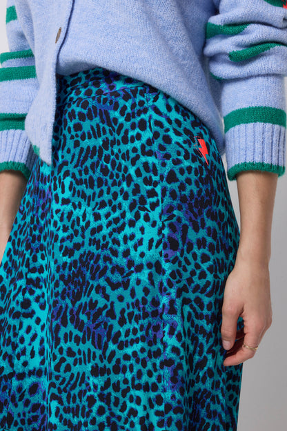 Turquoise with Blue Cheetah Split Front Skirt