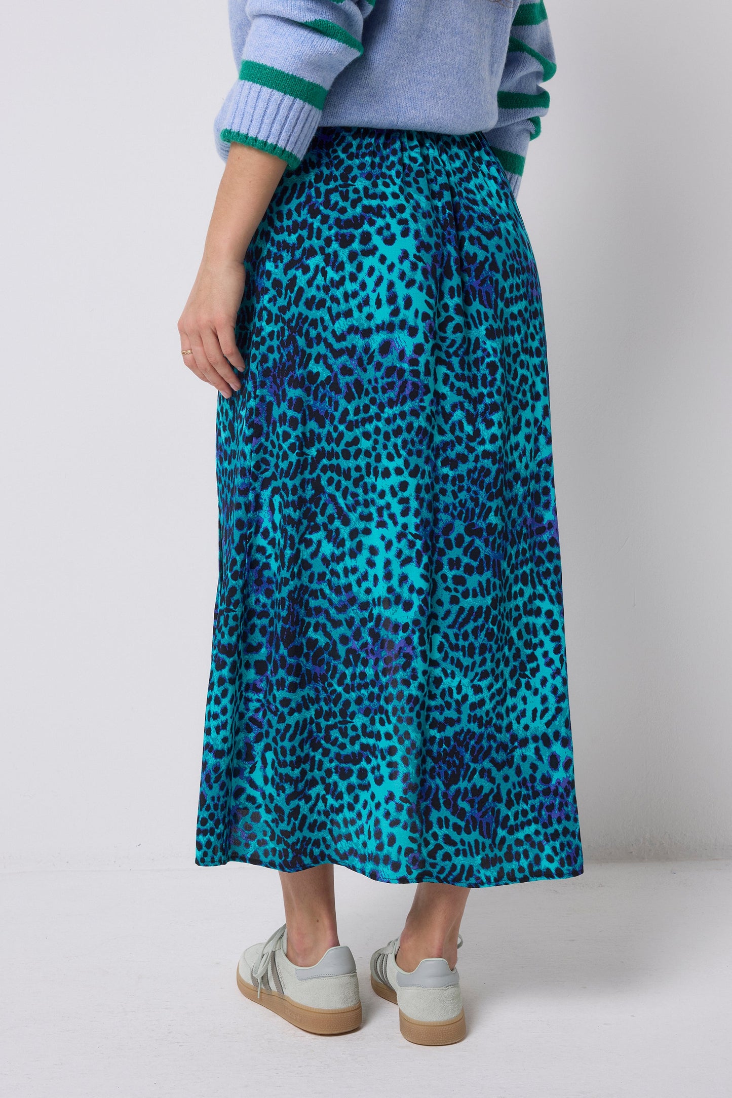 Turquoise with Blue Cheetah Split Front Skirt