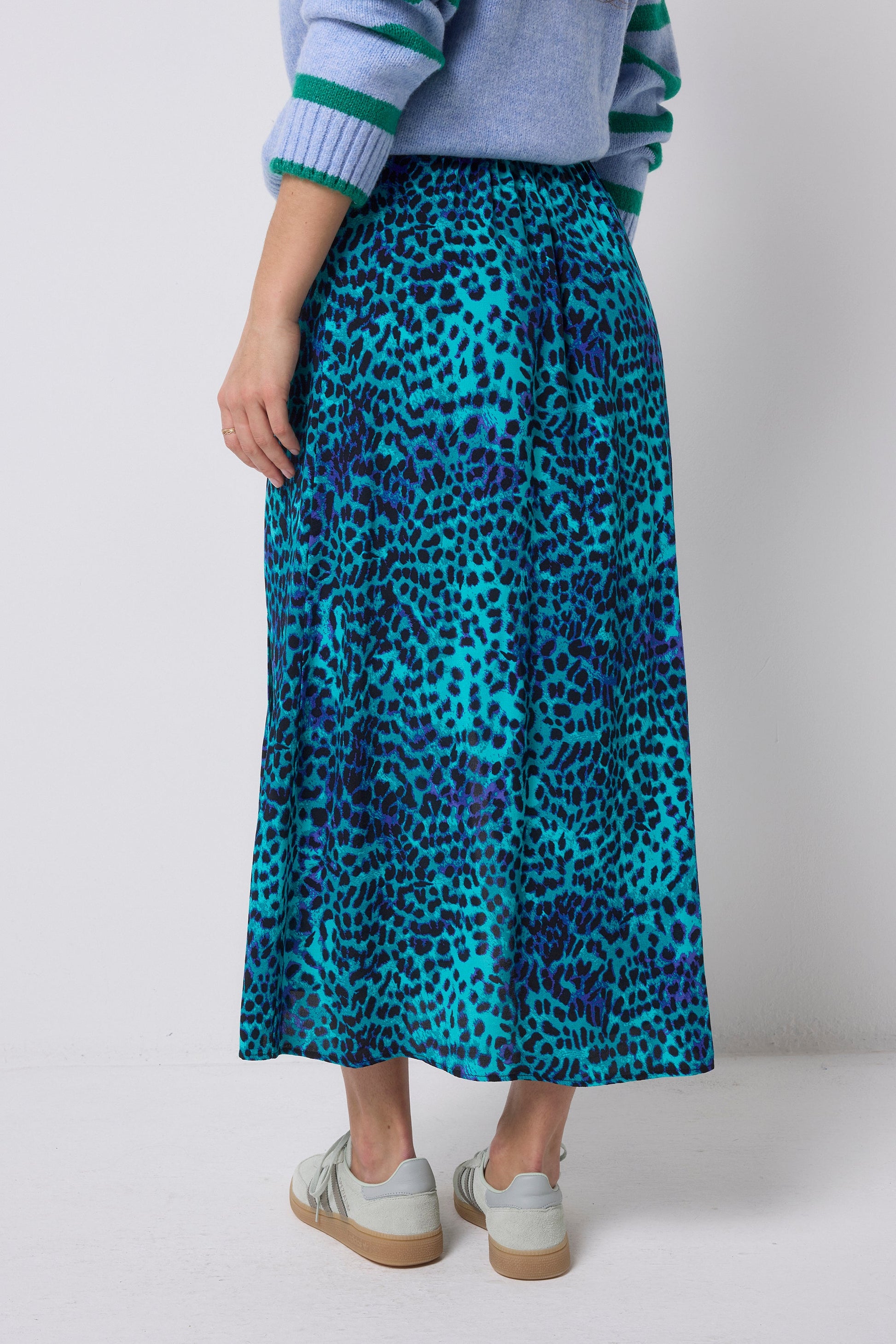 Turquoise with Blue Cheetah Split Front Skirt