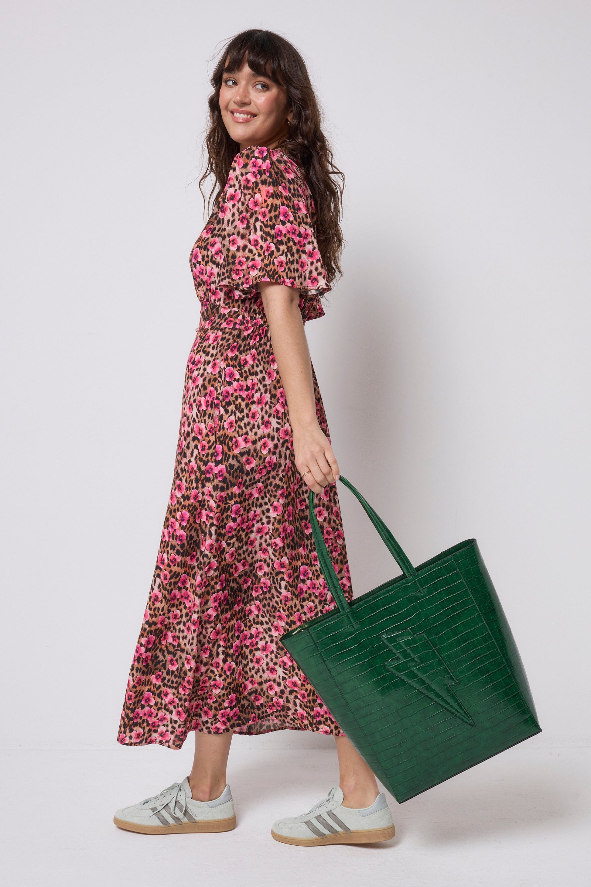 Green Lightning Bolt Embossed Croc Tote Bag