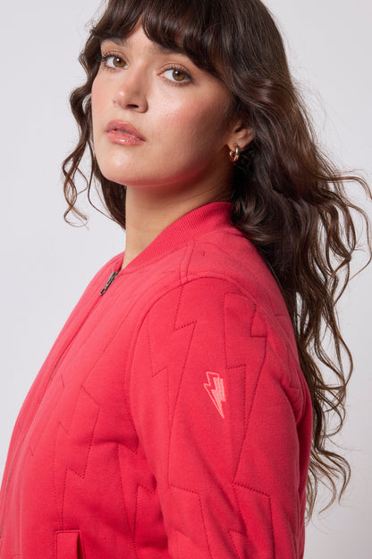 Red Lightning Bolt Fitted Quilted Bomber Jacket