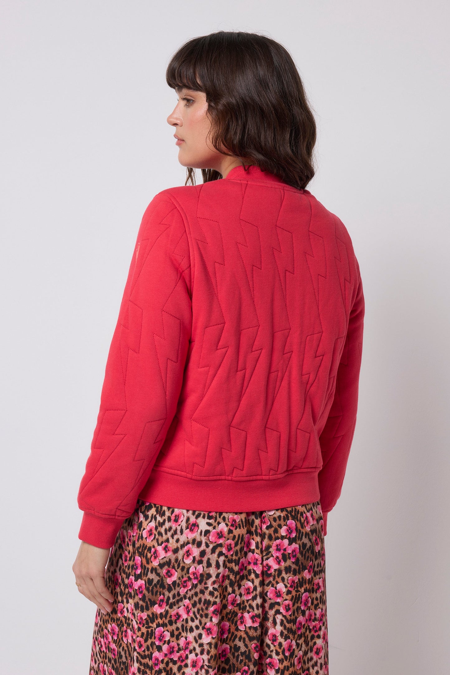 Red Lightning Bolt Fitted Quilted Bomber Jacket