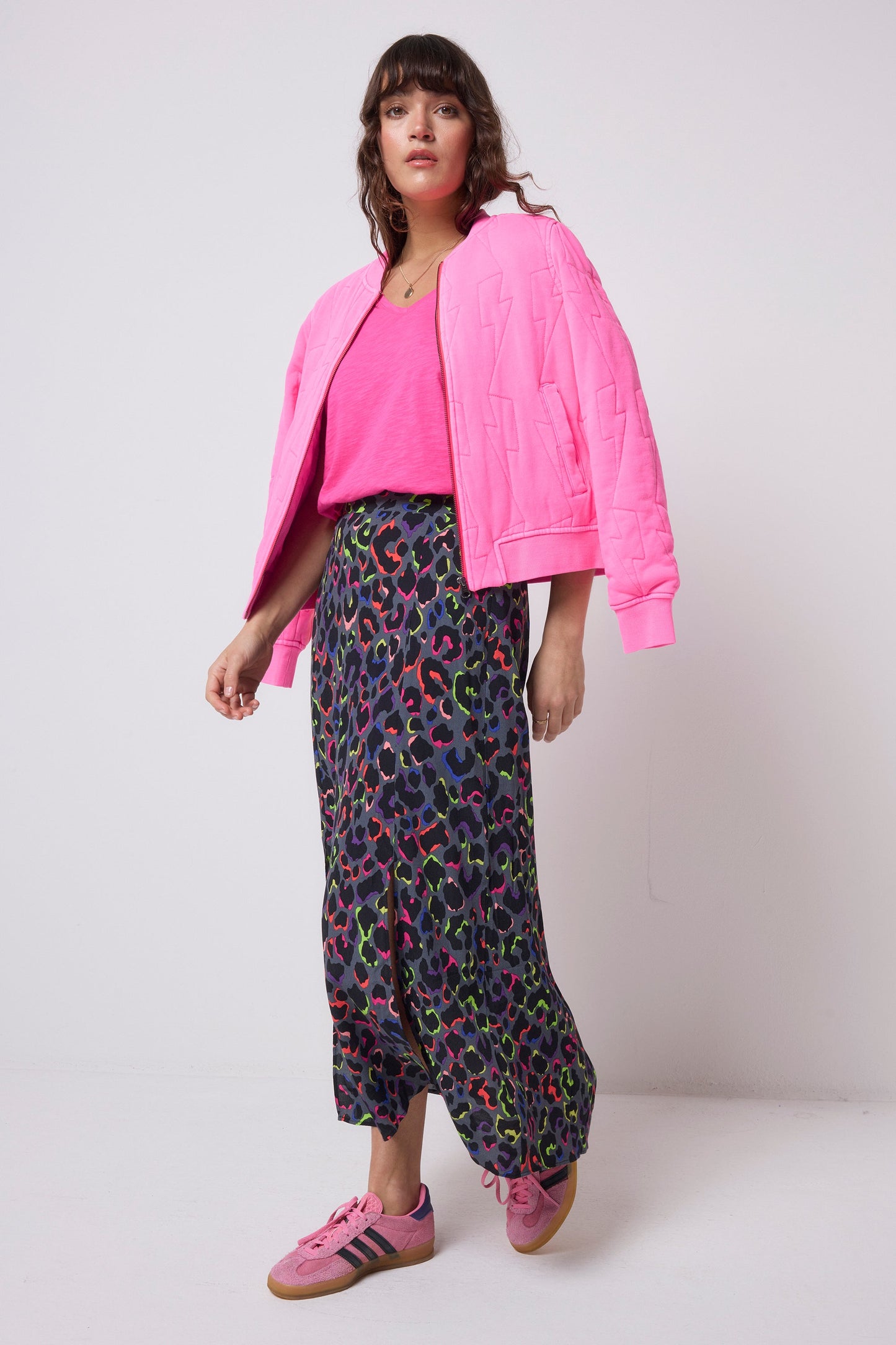 Grey with Rainbow Shadow Leopard Split Front Skirt