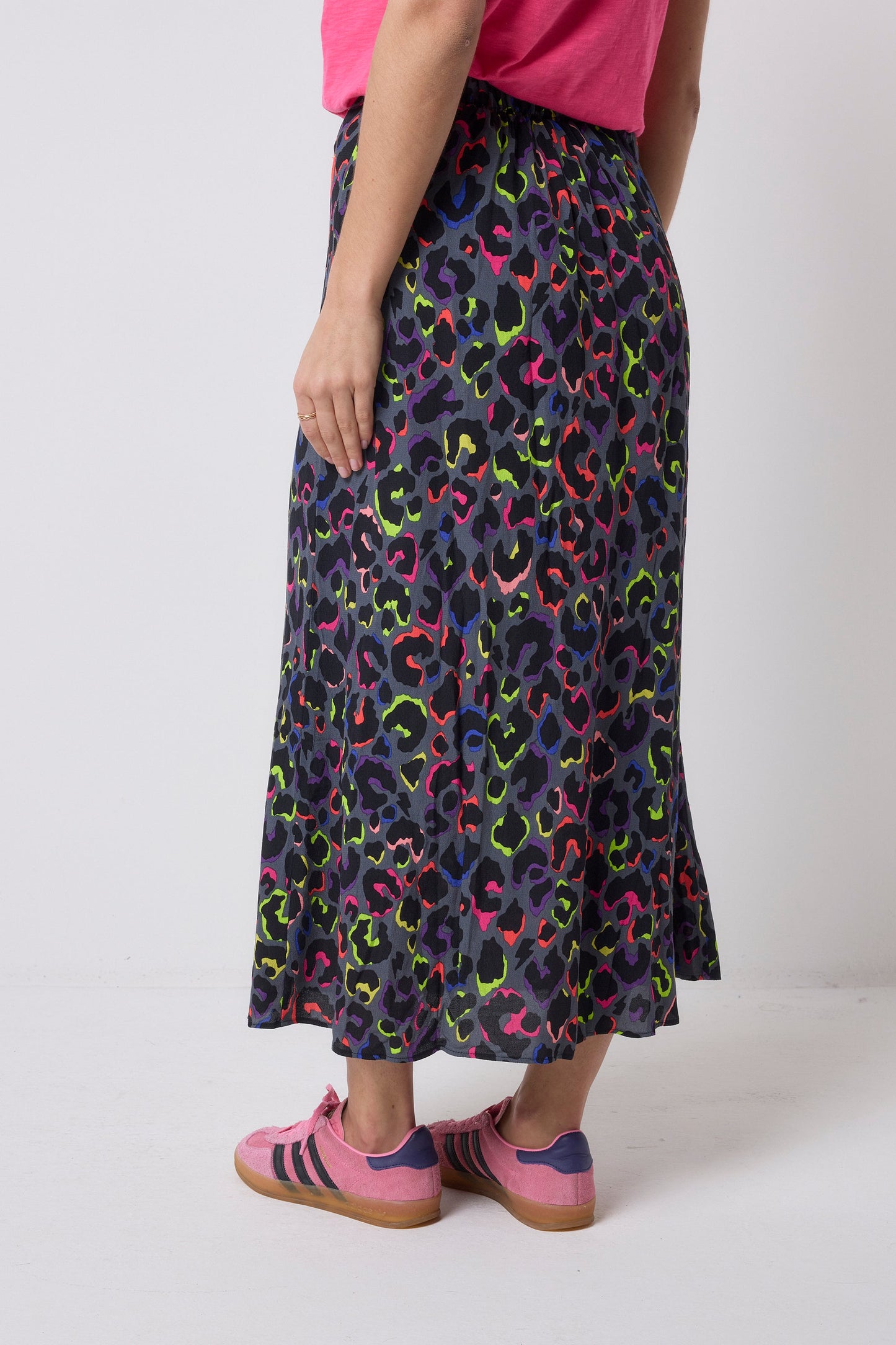 Grey with Rainbow Shadow Leopard Split Front Skirt