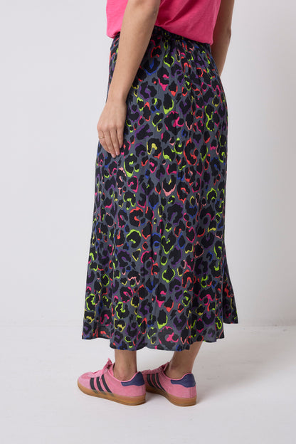 Grey with Rainbow Shadow Leopard Split Front Skirt