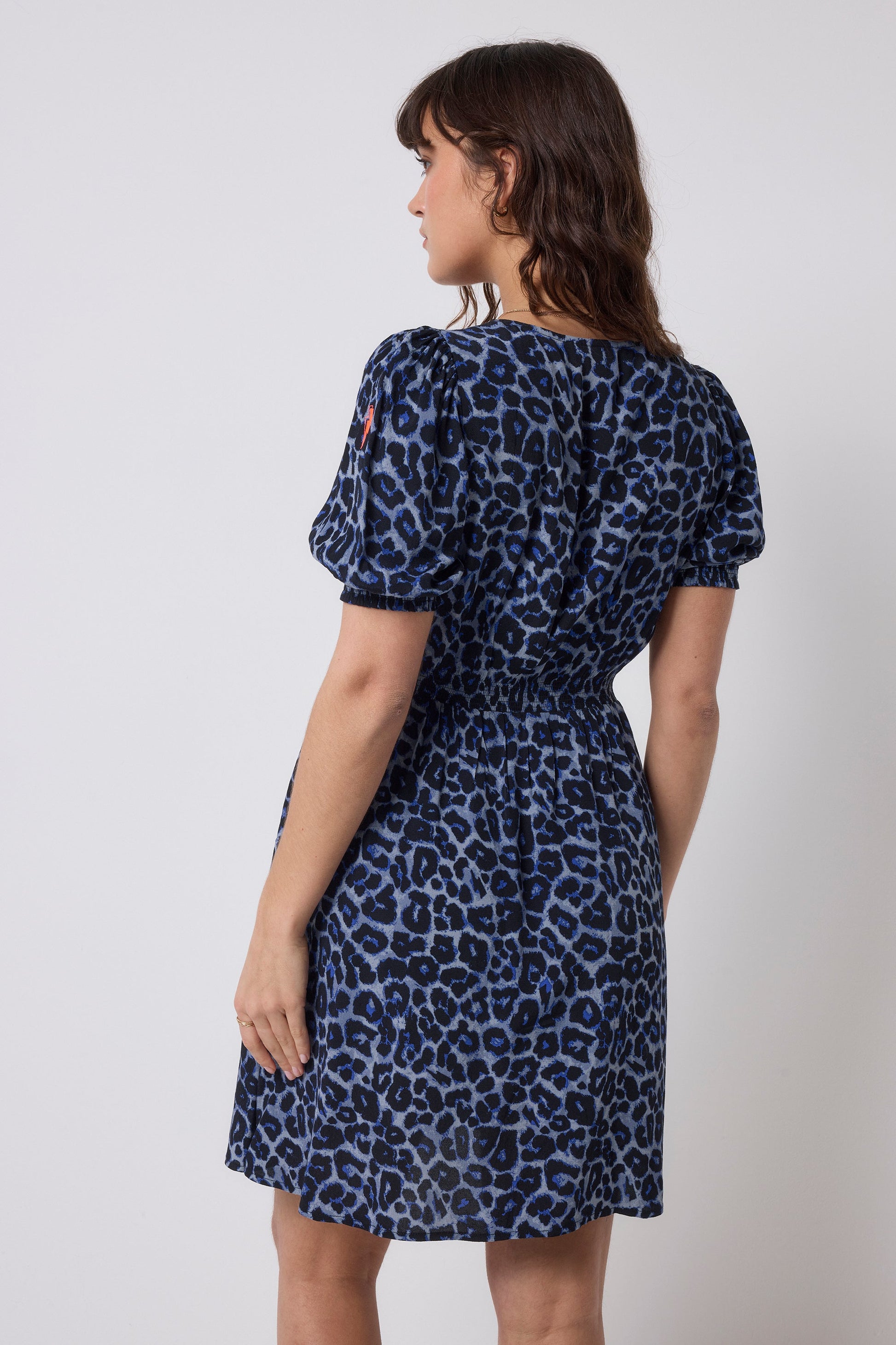 Navy Jaguar Lace Trim Short Tea Dress