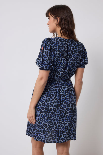 Navy Jaguar Lace Trim Short Tea Dress
