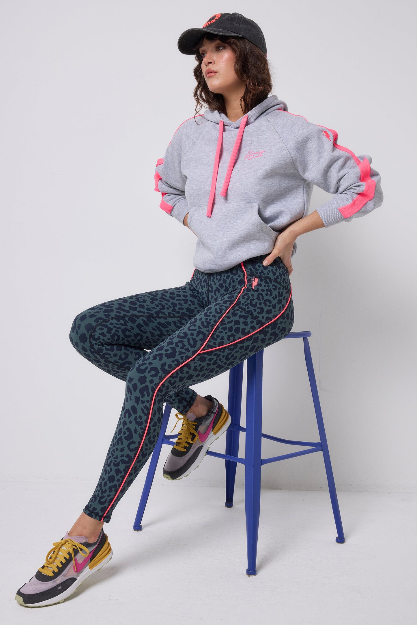 Khaki with Navy Candy Leopard Full Length Active Leggings