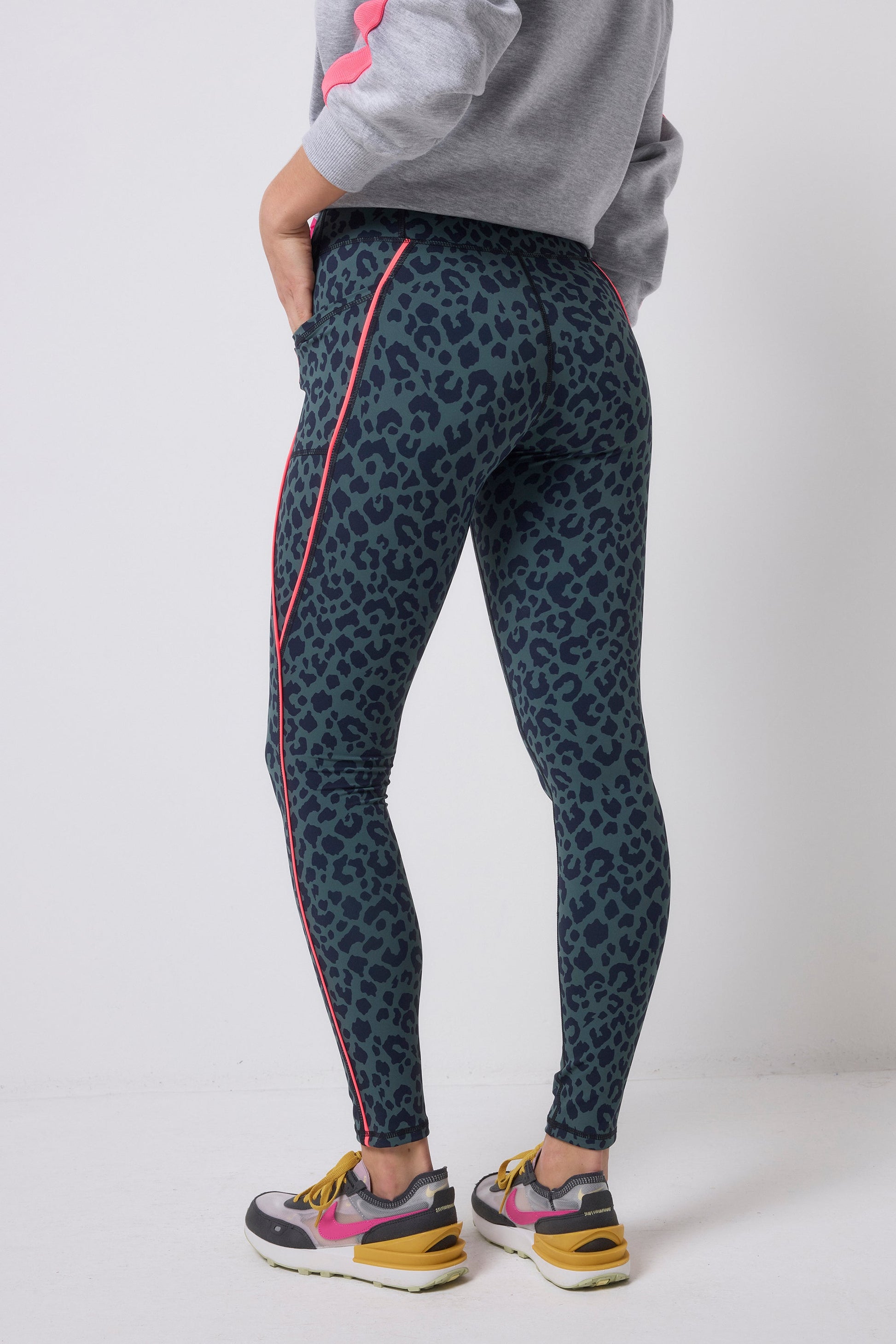 Khaki with Navy Candy Leopard Full Length Active Leggings