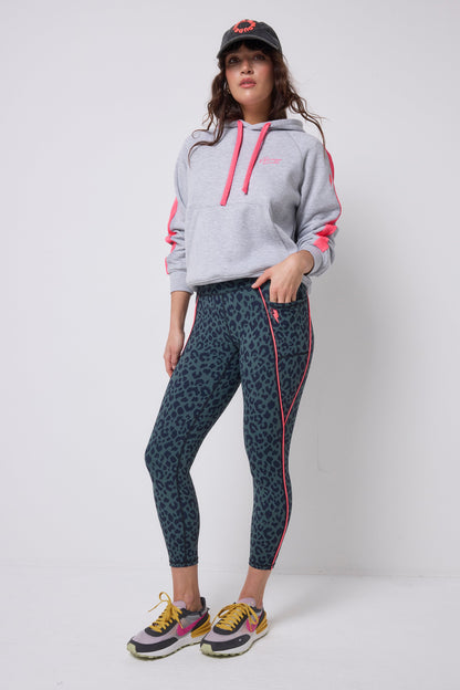 Khaki with Navy Candy Leopard 7/8 Length Active Leggings
