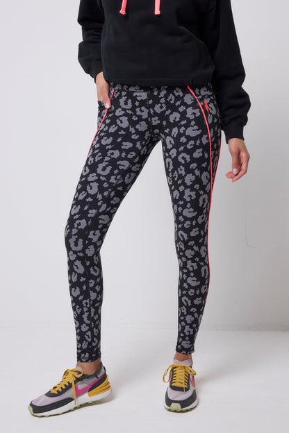 Black with Grey Leopard Full Length Active Leggings