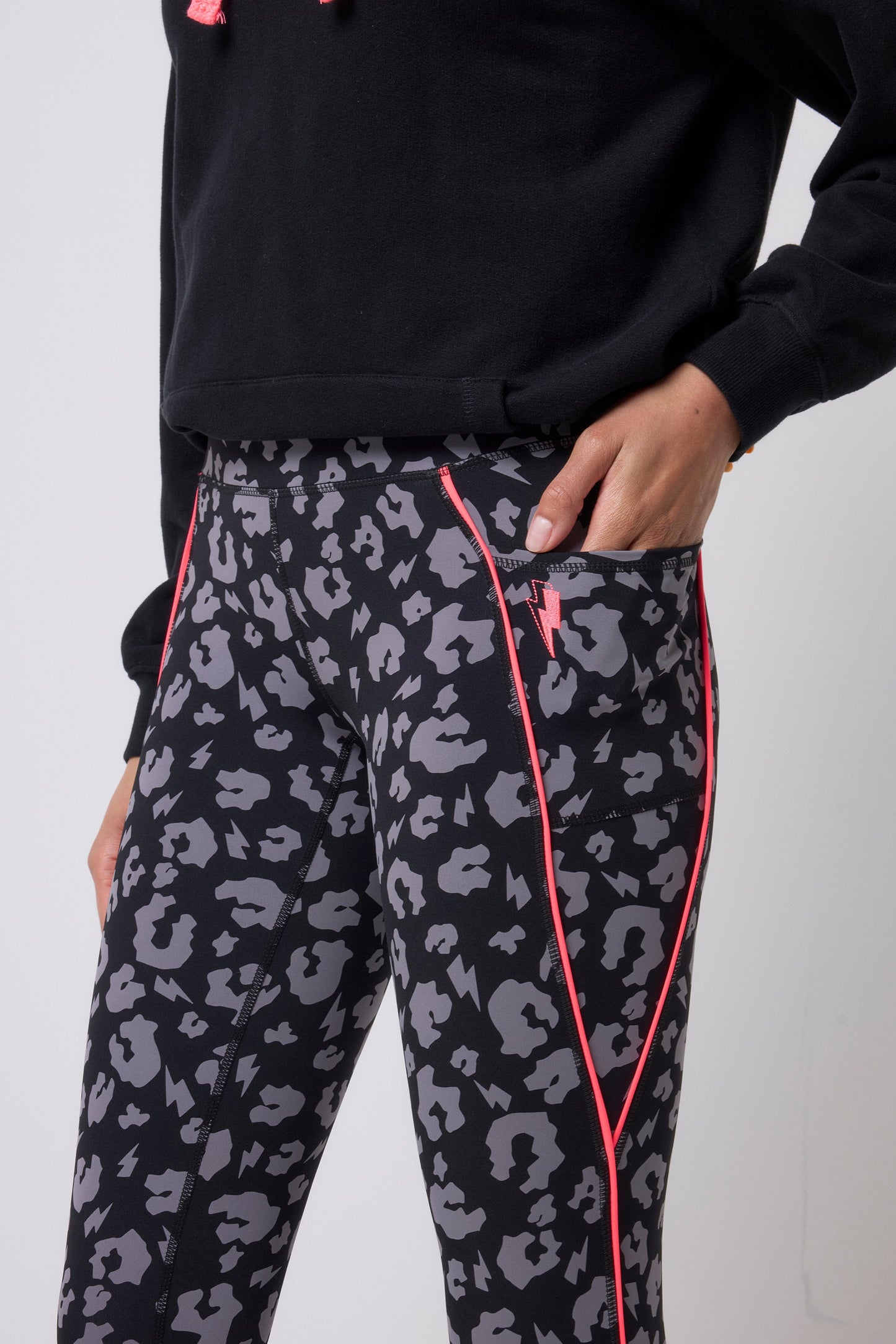 Black with Grey Leopard Full Length Active Leggings