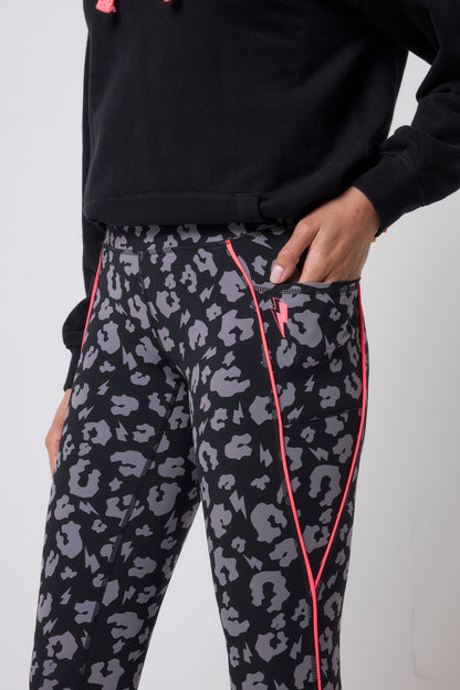 Black with Grey Leopard Full Length Active Leggings