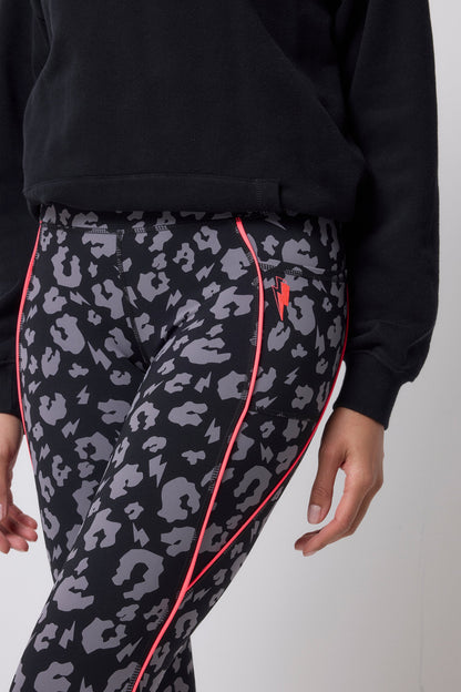 Black with Grey Leopard Full Length Active Leggings