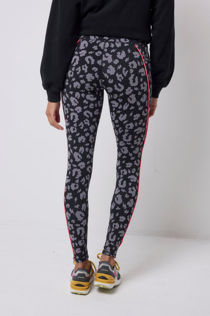 Black with Grey Leopard Full Length Active Leggings