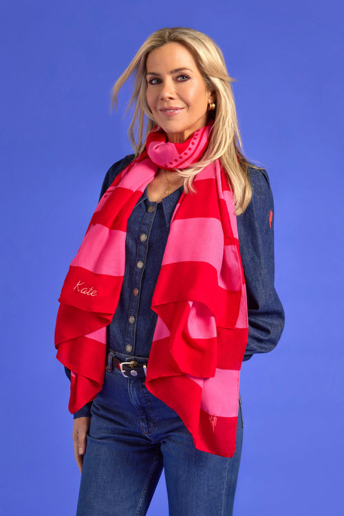Scamp & Dude x Kate Lawler Pink with Red Stripe Charity Super Scarf