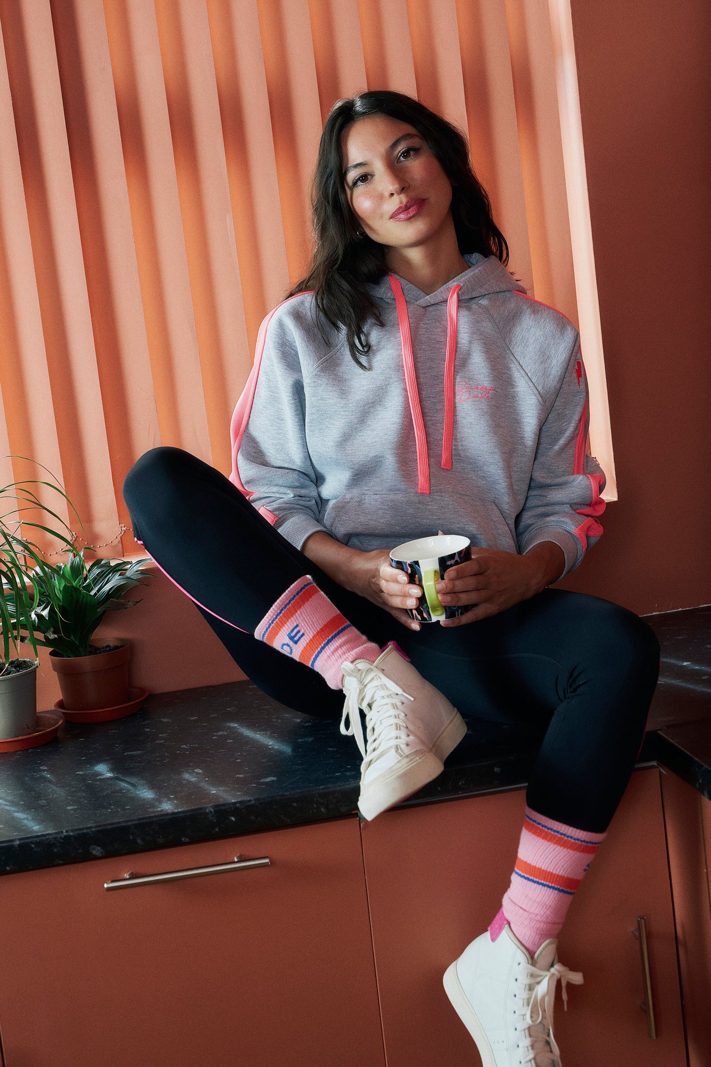 Light Grey Marl with Pink Colourblock Relaxed Hoodie