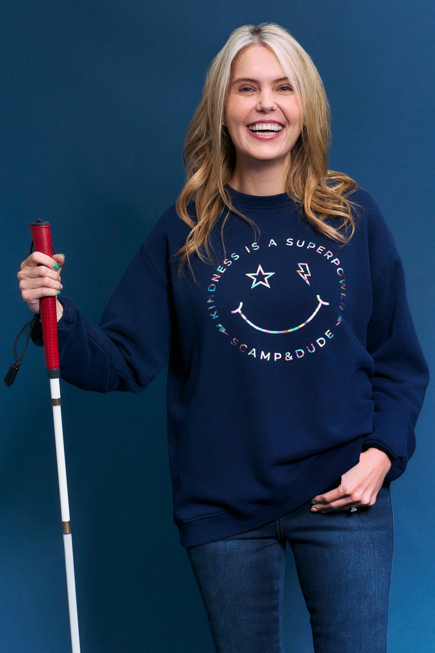Scamp & Dude x Style For Stroke Navy with Rainbow Foil Smiley Face Charity Oversized Sweatshirt