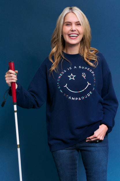 Scamp & Dude x Style For Stroke Navy with Rainbow Foil Smiley Face Charity Oversized Sweatshirt