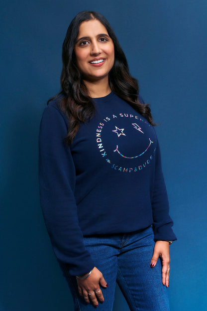 Scamp & Dude x Style For Stroke Navy with Rainbow Foil Smiley Face Charity Classic Sweatshirt