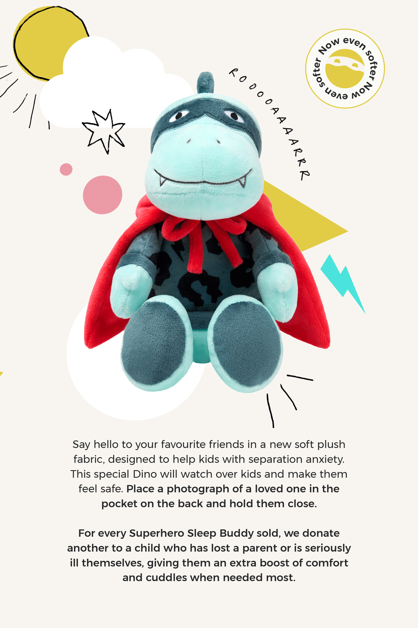Charity Superhero Sleep Buddy Dude the Dino