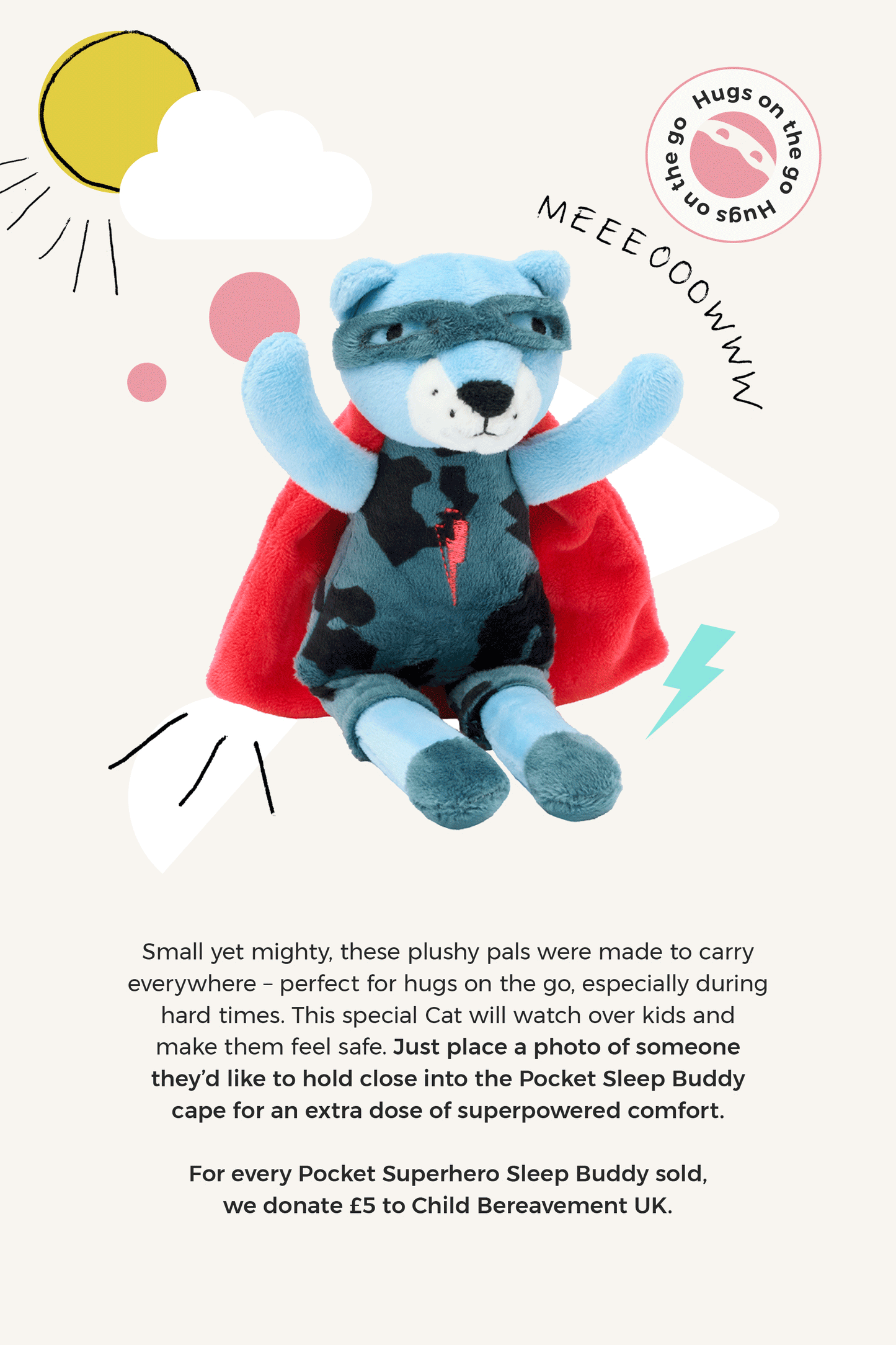 Charity Pocket Superhero Sleep Buddy Misty the Cat