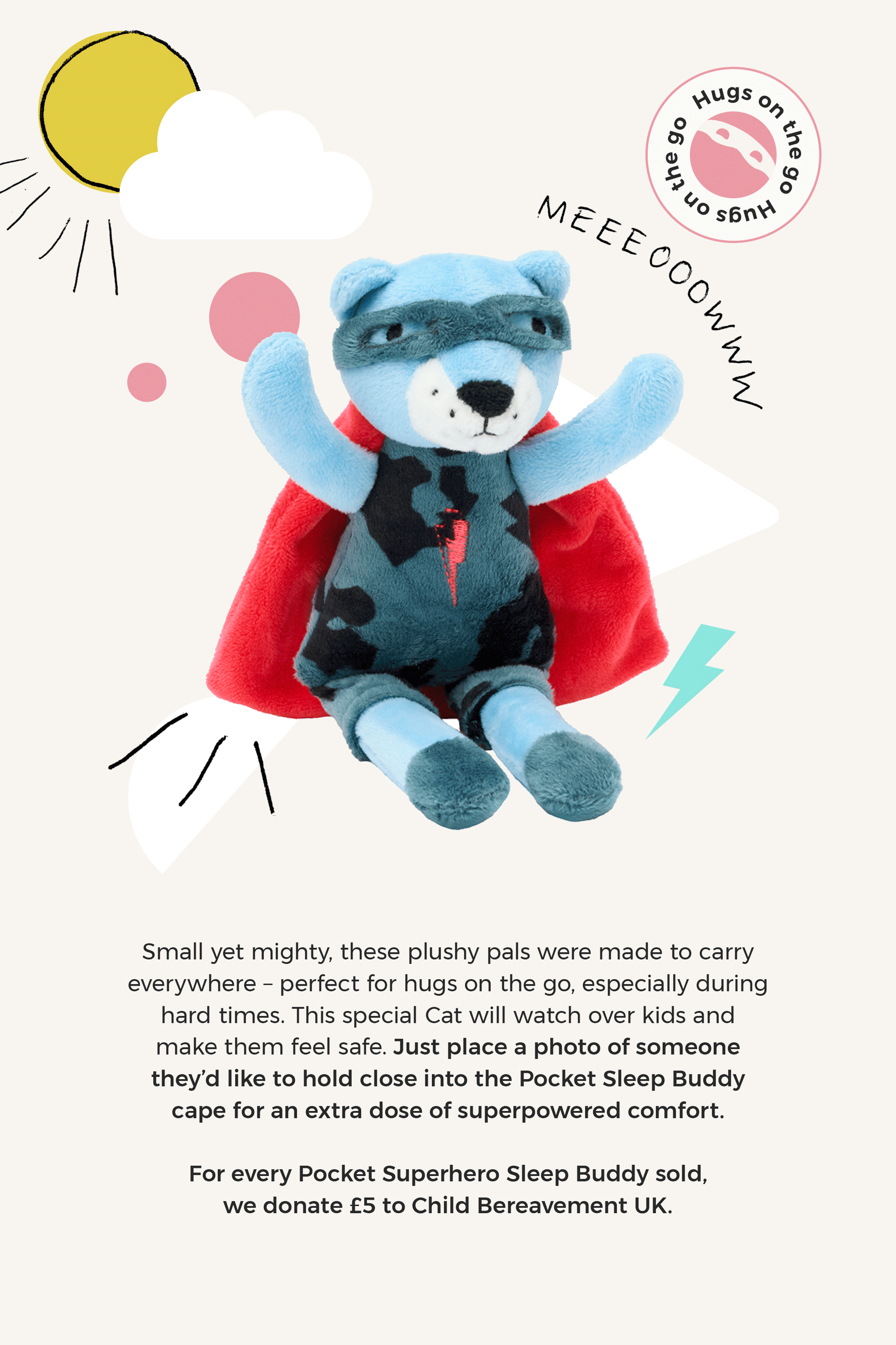 Charity Pocket Superhero Sleep Buddy Misty the Cat