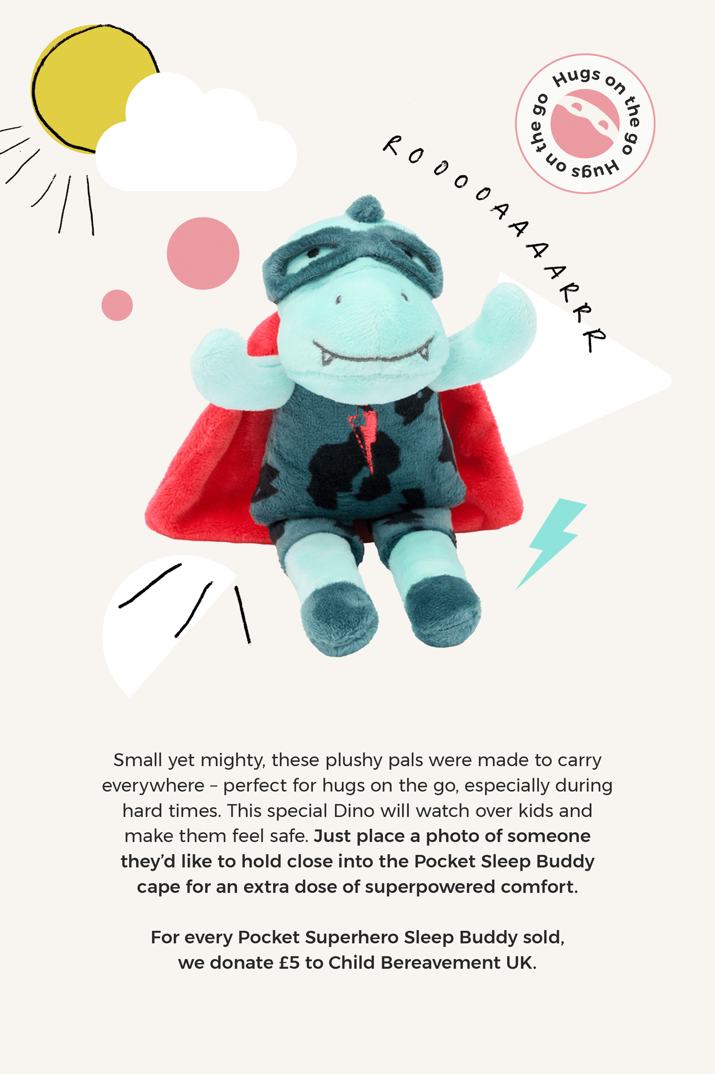 Charity Pocket Superhero Sleep Buddy Dude the Dino