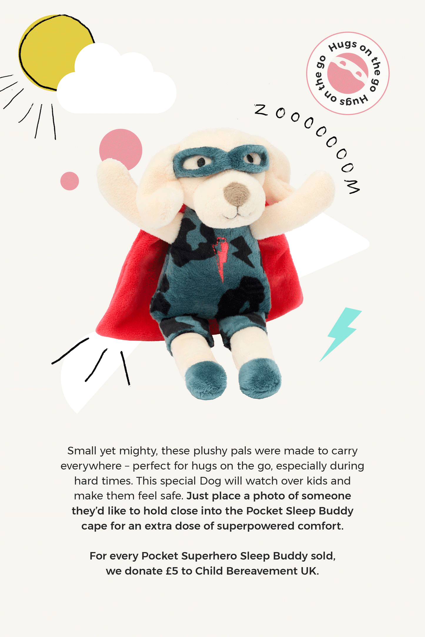 Charity Pocket Superhero Sleep Buddy Ziggy the Dog