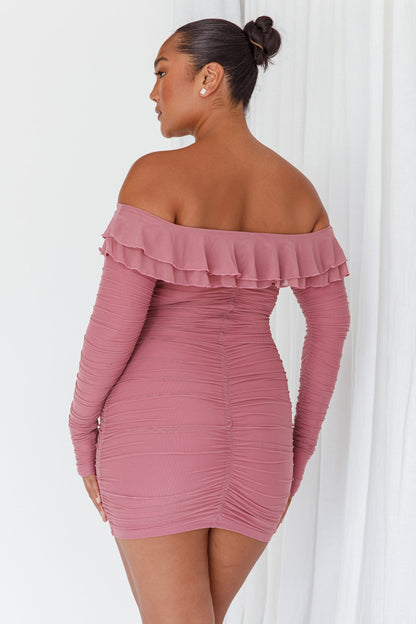 Confession Off-Shoulder Long Sleeve Mini Dress Mauve