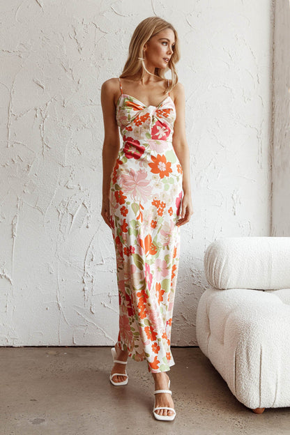Sea Change Twist Bust Midi Dress Floral White