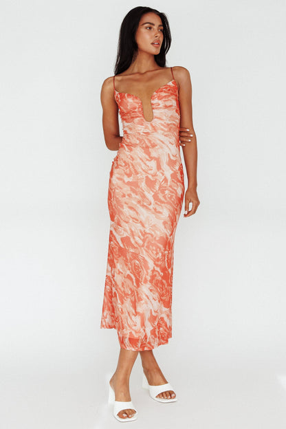 Nouveau U-Neckline Midi Dress Marbled Orange