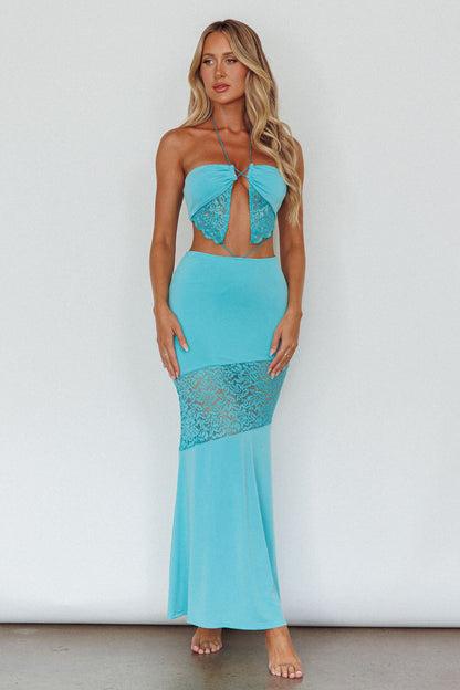 Florida Lace Insert Cut-Out Maxi Dress Blue