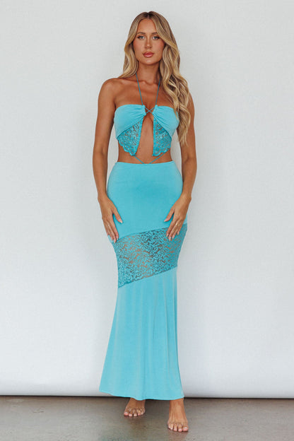 Florida Lace Insert Cut-Out Maxi Dress Blue