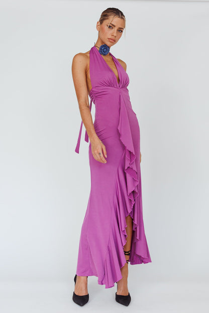 Zaphirah Halterneck Ruffle Dress Magenta
