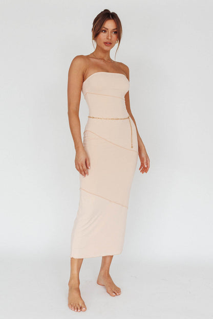 Making Headlines Strapless Midi Dress Cream