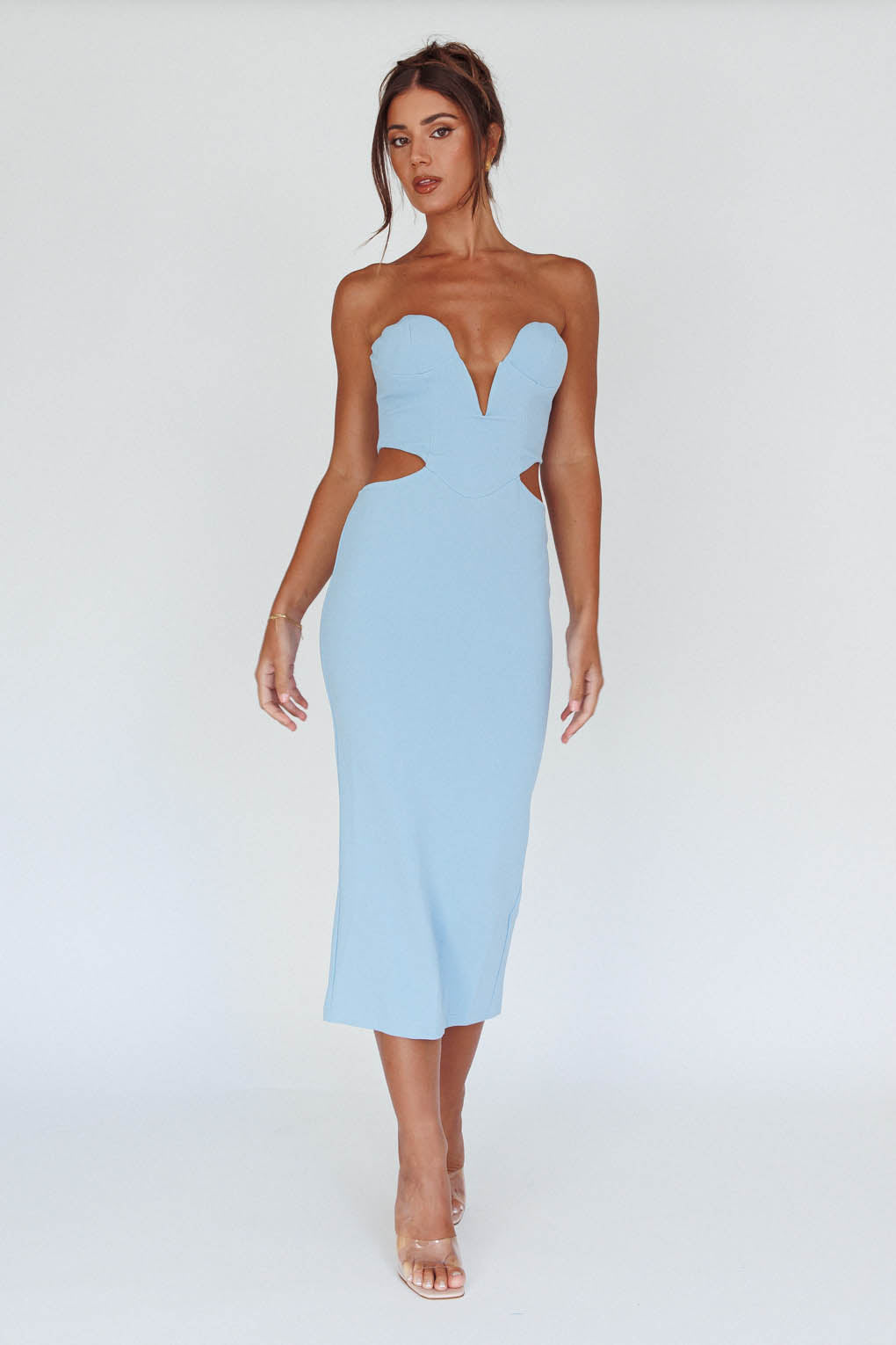 Dragonfly Lace-up Back Midi Dress Blue