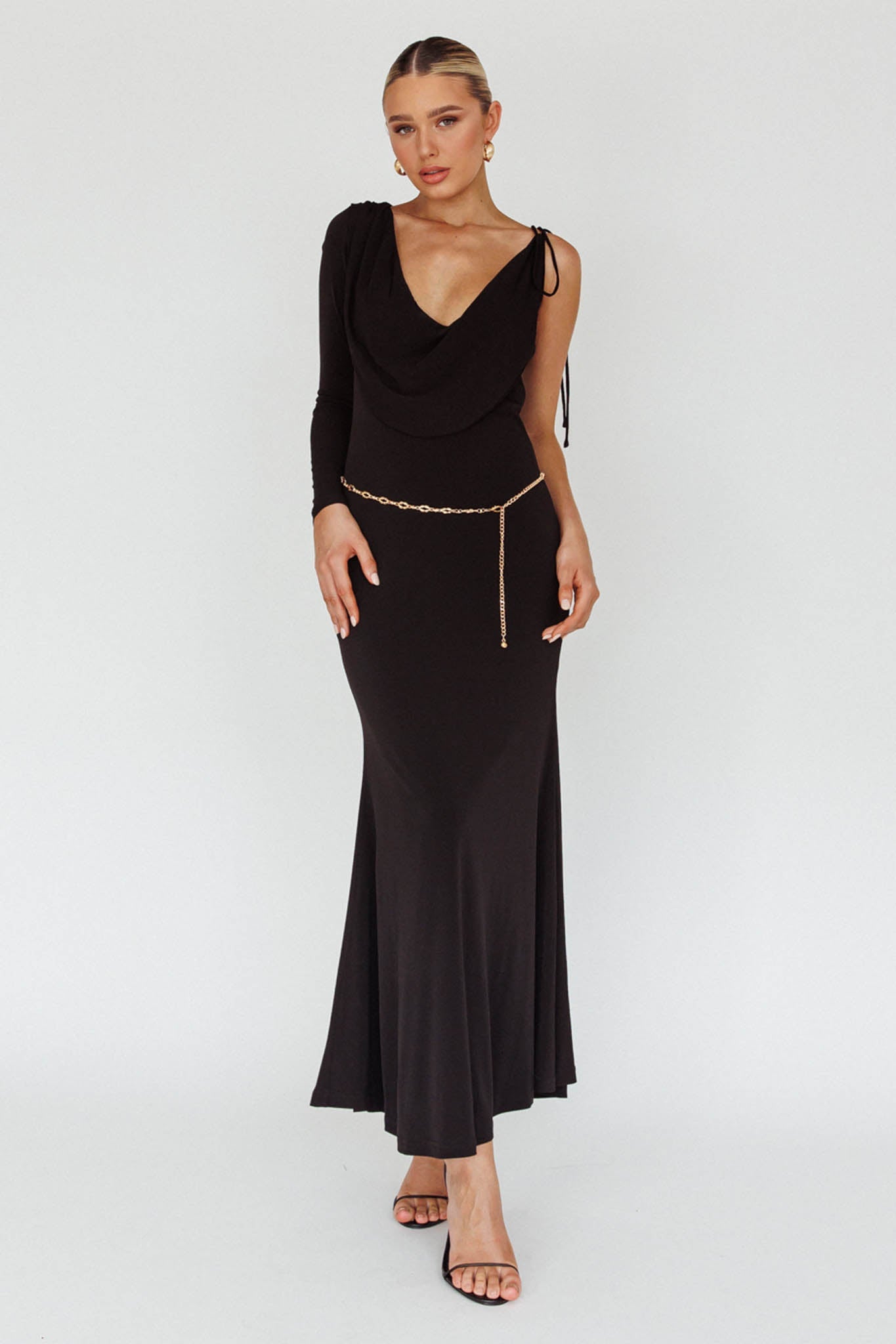 Star Walker One Sleeve Maxi Dress Black